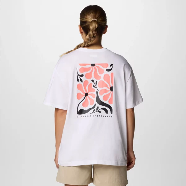 Camiseta oversize con estampado Rolling Bend™ para mujer Color: White, Floral Fun