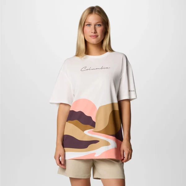 Camiseta oversize con estampado Rolling Bend™ para mujer Color: Sea Salt, Trailscape